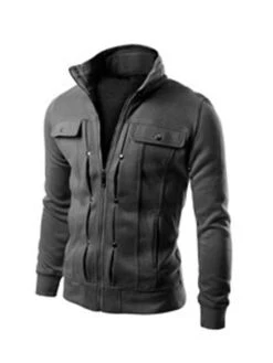 Fashion Solid Zipper Mens Winter Coats
