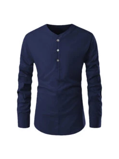 Fitted Long Sleeve Solid Button Up Men Shirt