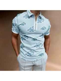 Casual Men Floral Printing Short Sleeve Polo Shirt