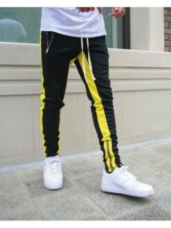 Summer Drawstring Contrast Color Zipper Men's Casual Pants