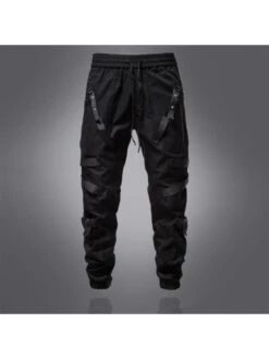 Trendy Black Solid Drawstring Trousers For Men