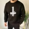Black Printed Long Sleeve Men Sweatshirt Tops