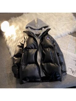 Hooded Collar Patchwork Black Down Coats For Men