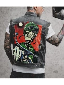 Fashion Printing Sleeveless Men's Denim Vest