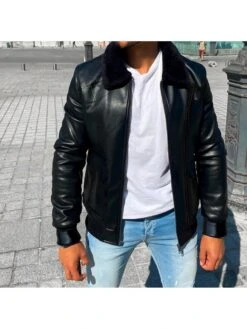 Black Artificial Leather Zipper Down Men Jackets 6 Black Artificial Leather Zipper Down Men Jackets -ZHANG Clothing Shop P 20221101182610801 370