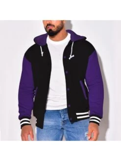 Contrast Color Casual Loose Men Coats