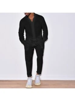 Casual Linen Pure Color Men's Simple Long Suits