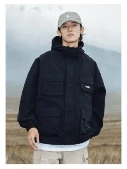Hooded Zipper Long Sleeve Cargo Outdoor Jackets