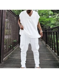 Jacquard Weave Sleeveless Loose Long Suit