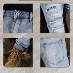 Washed Ripped Denim Mid-rise Jeans -ZHANG Clothing Shop P 20240416110652750 146