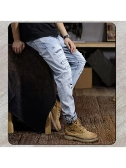 Washed Ripped Denim Mid-rise Jeans -ZHANG Clothing Shop P 20240416111001736 943