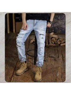 Washed Ripped Denim Mid-rise Jeans -ZHANG Clothing Shop P 20240416111002505 636