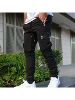 Lace Up Patchwork Zipper Men's Long Pant