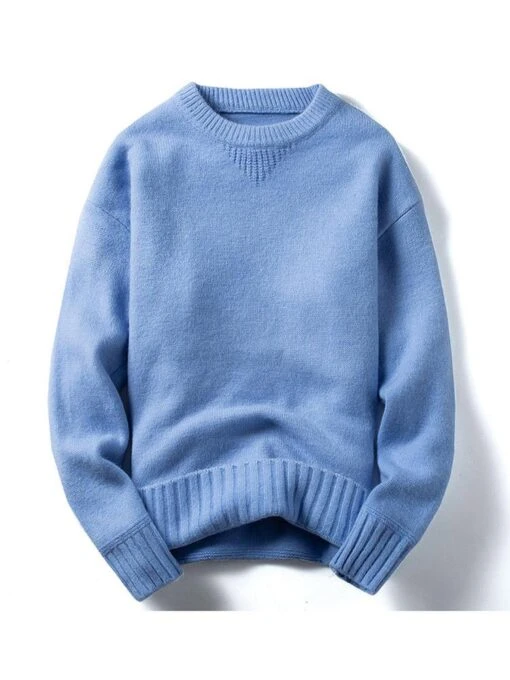 Leisure Solid White Crew Neck Men Pullover Sweaters -ZHANG Clothing Shop P 20211217093050257 636